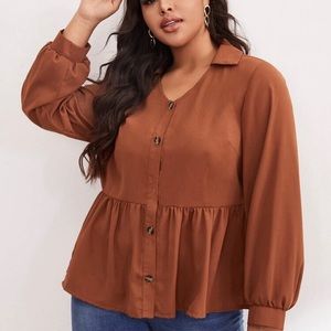 Button Up Front Ruffle Blouse